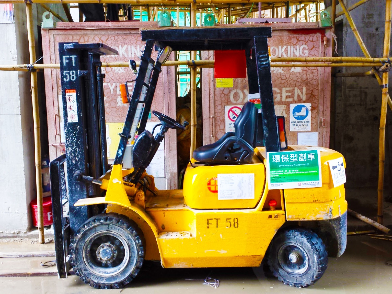 Idling forklift with unwanted engine exhaust